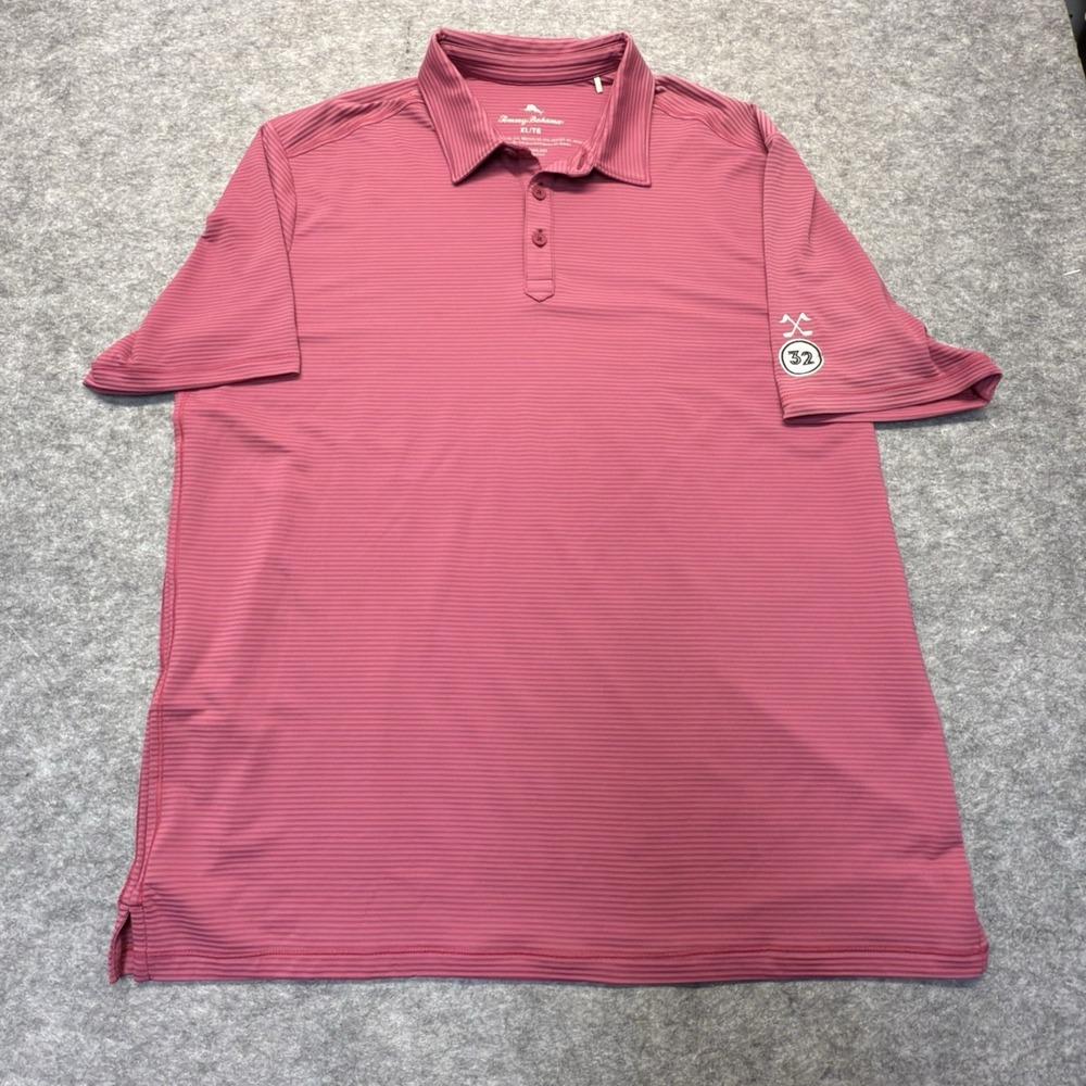 Tommy Bahama Elite Performance Polo Shirt XL Pink Stripe Golf 32‎ Thailand